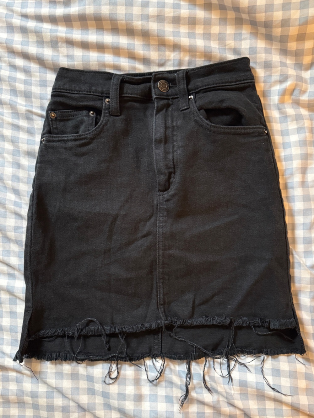 Aritzia Black Distressed Hem Denim Skirt